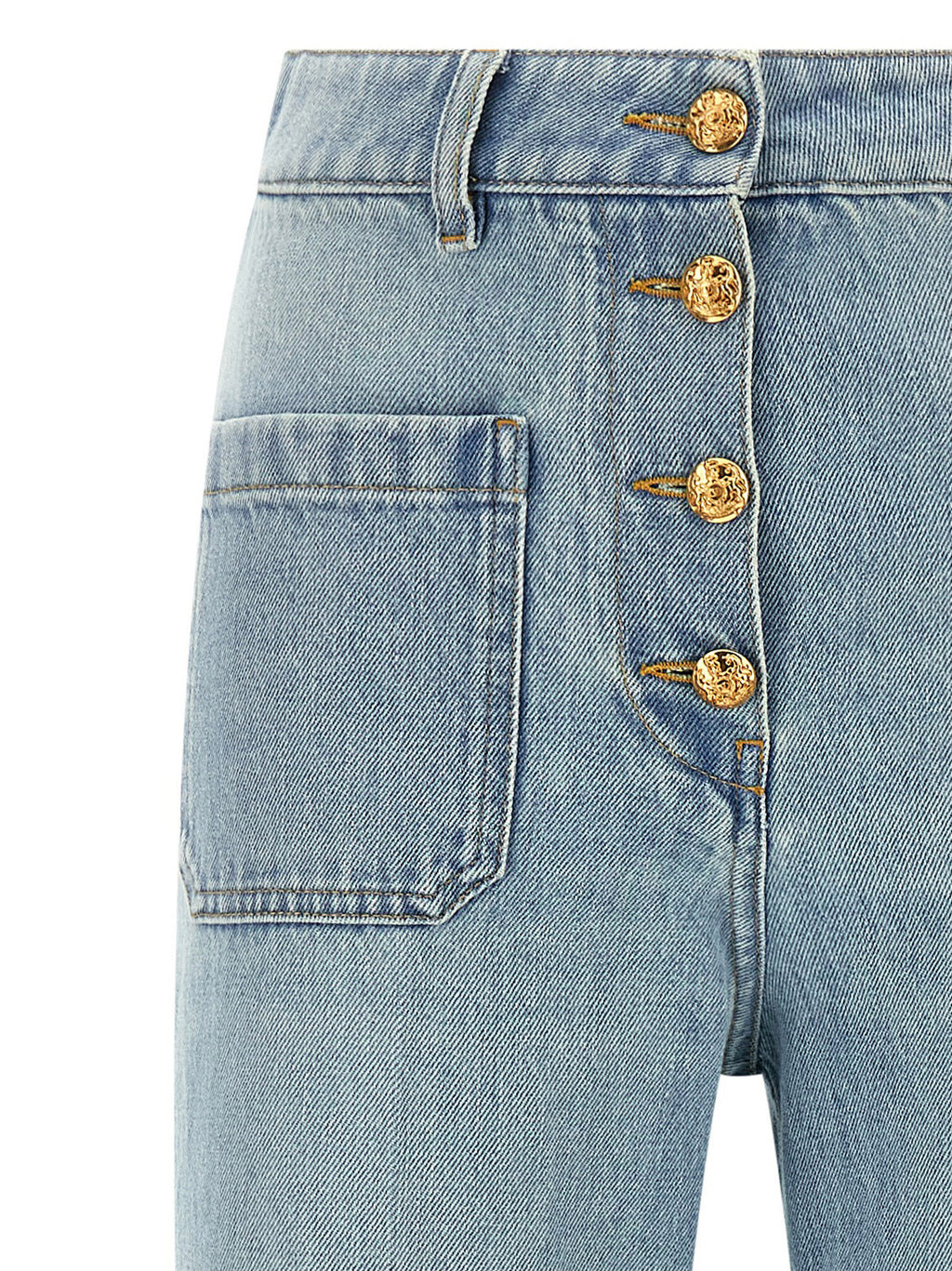 Blue Cotton High-Waisted Jean