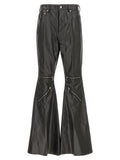 Black Calfskin Flared Pants