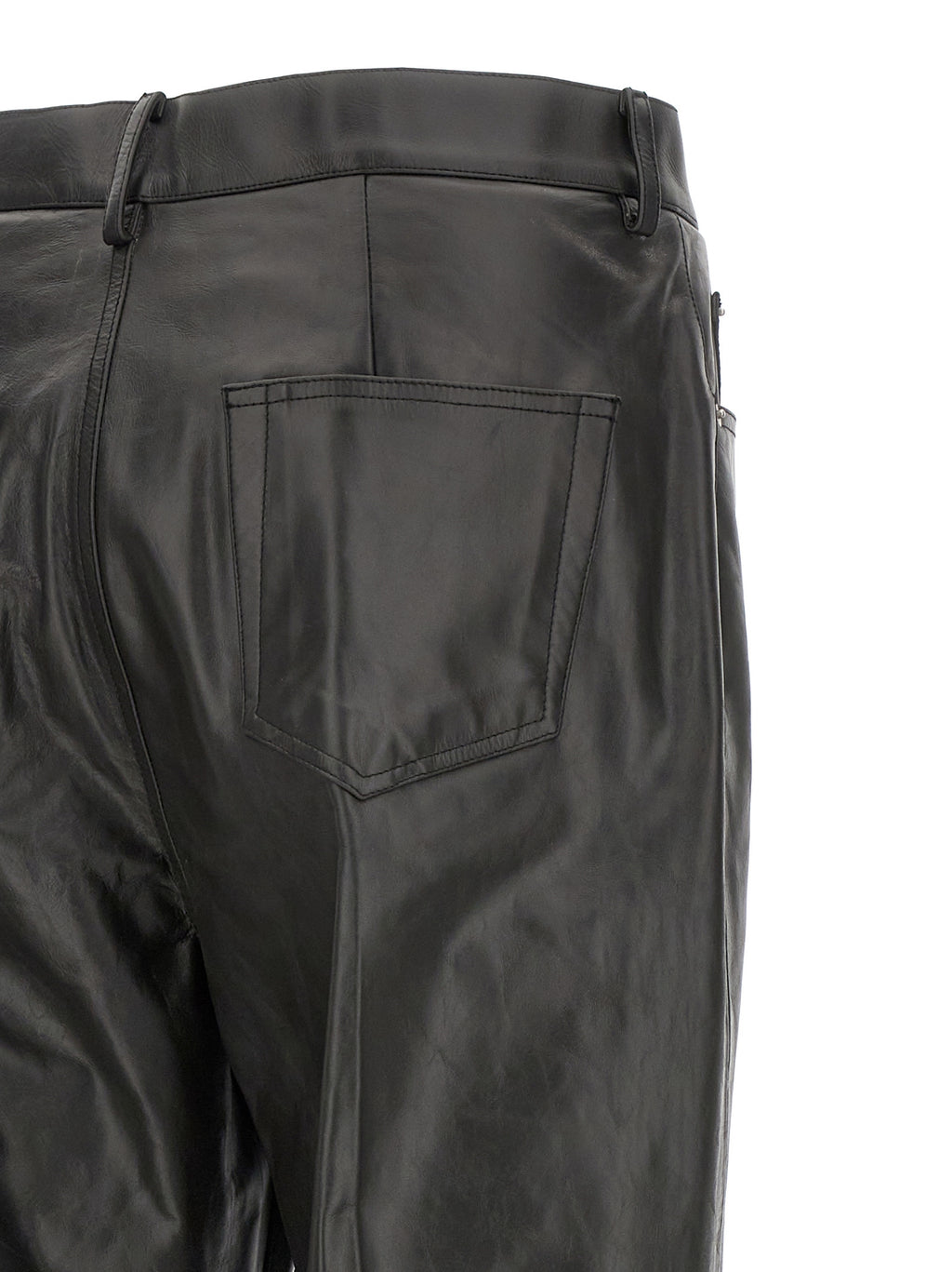Black Calfskin Flared Pants