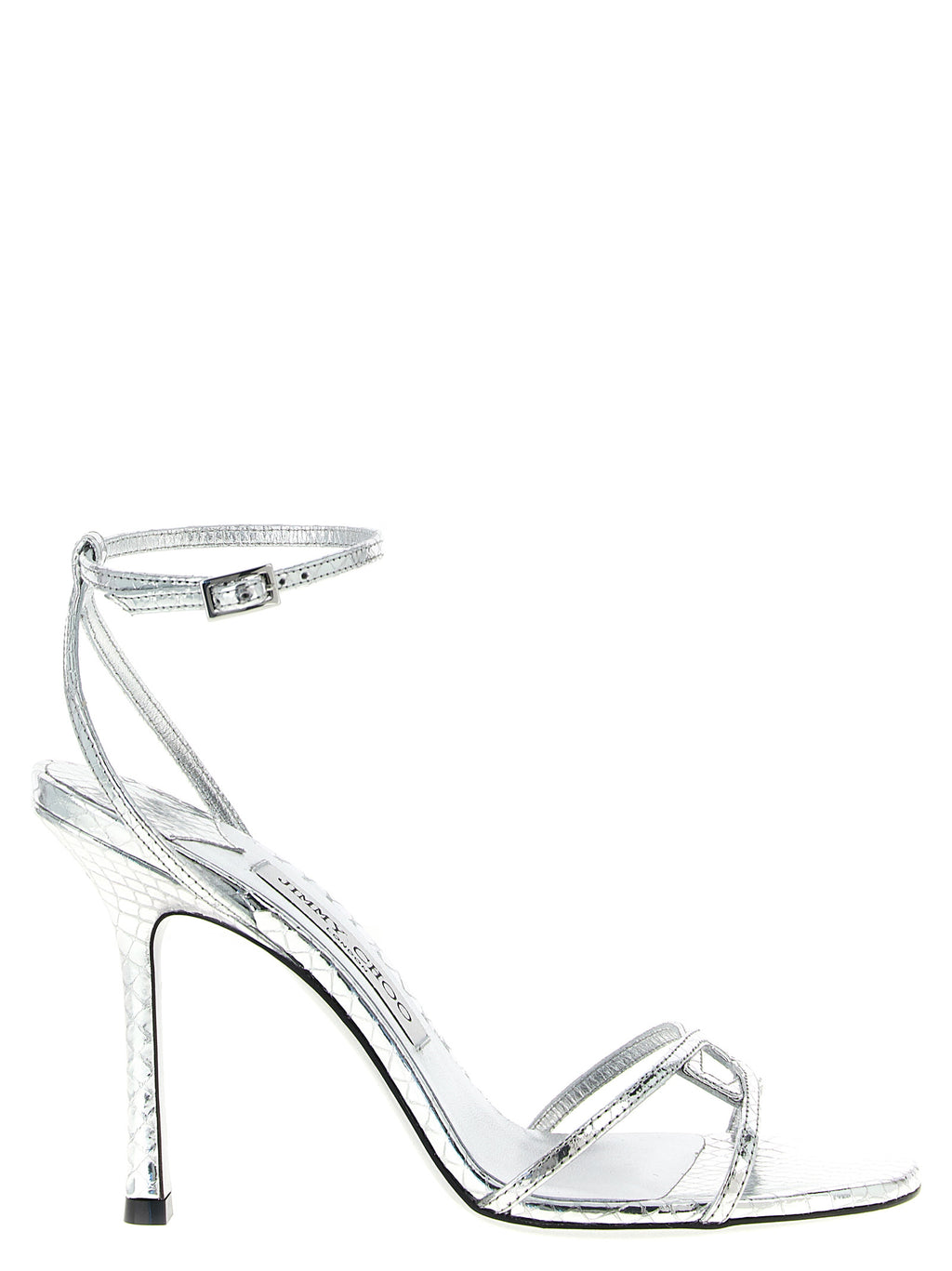 Silver Leather Stiletto Heel Sandals
