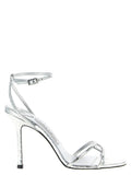 Silver Leather Stiletto Heel Sandals