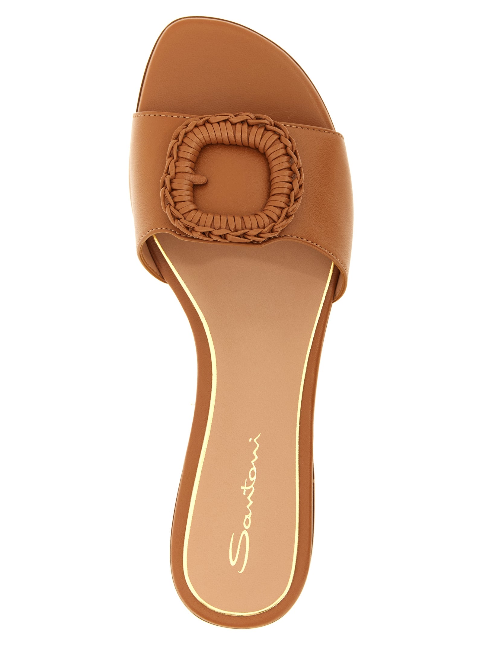 Brown Lamb Leather Slides