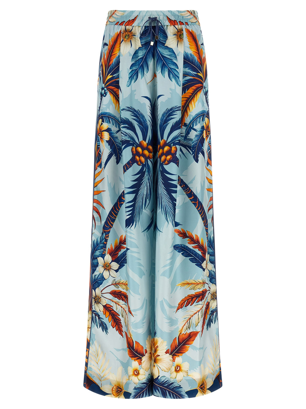Blue Silk Casual Pants