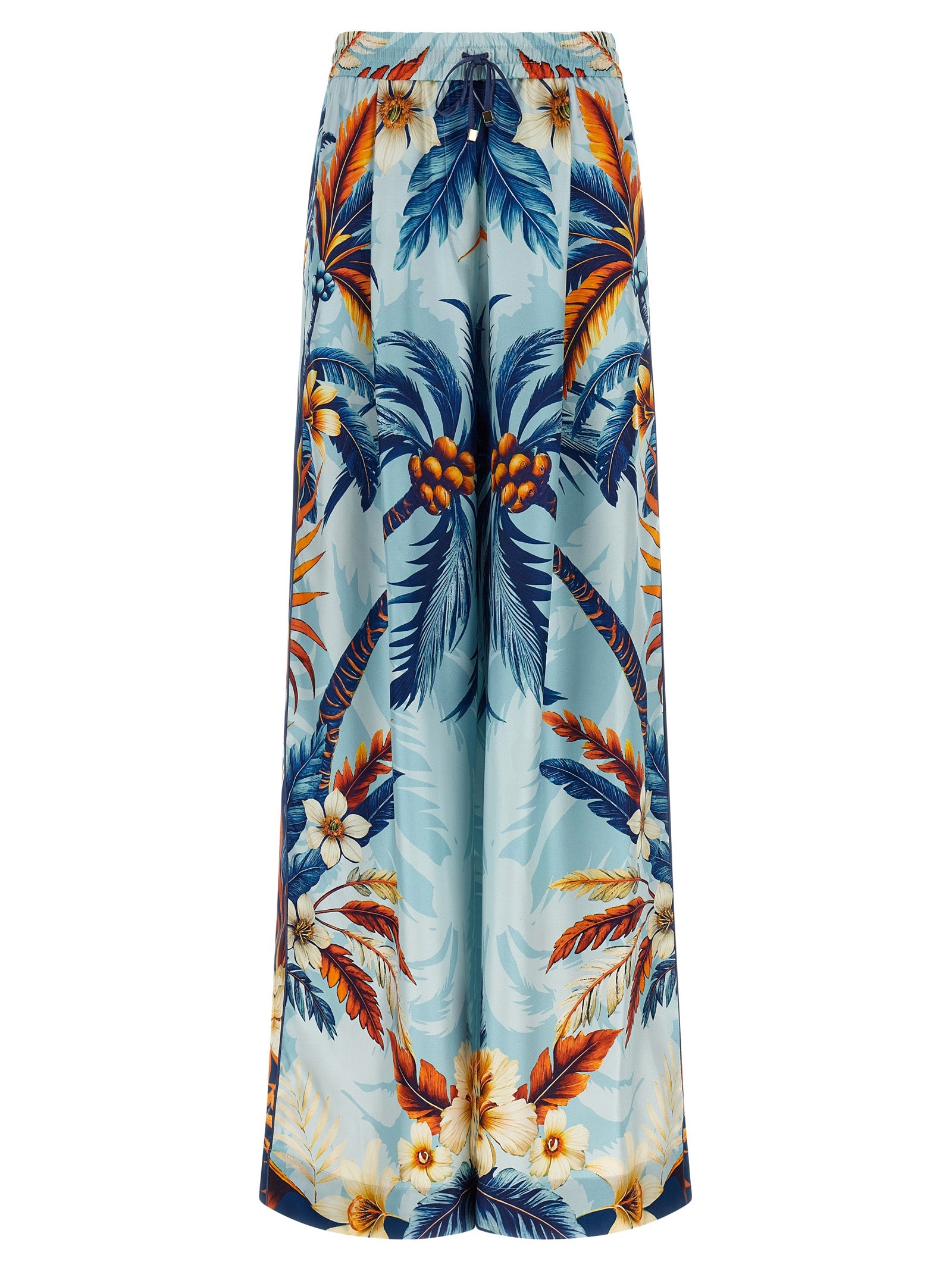 Blue Silk Casual Pants
