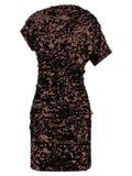 Brown Polyester Short Dress