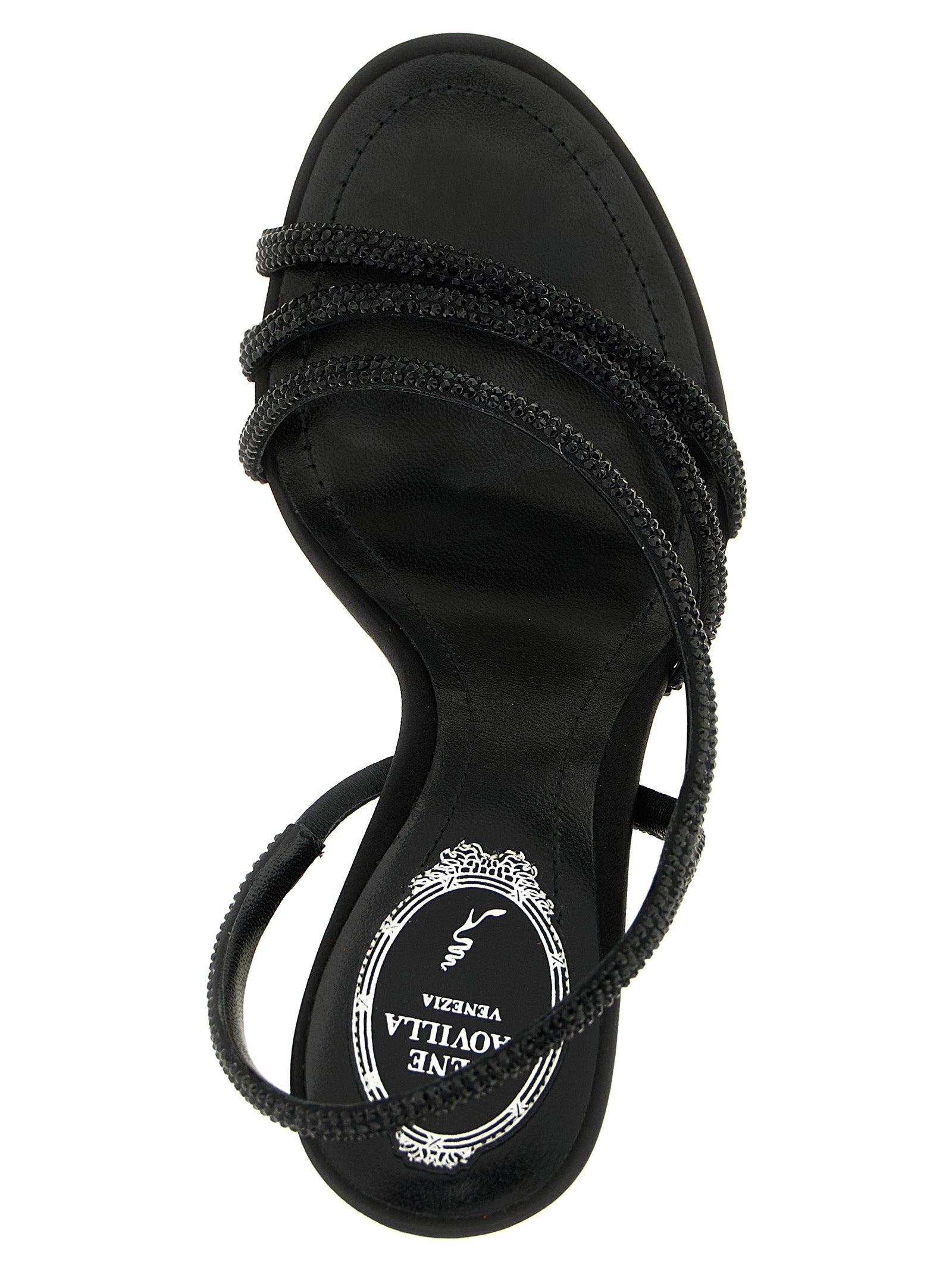 Black Viscose Stiletto Heel Sandals
