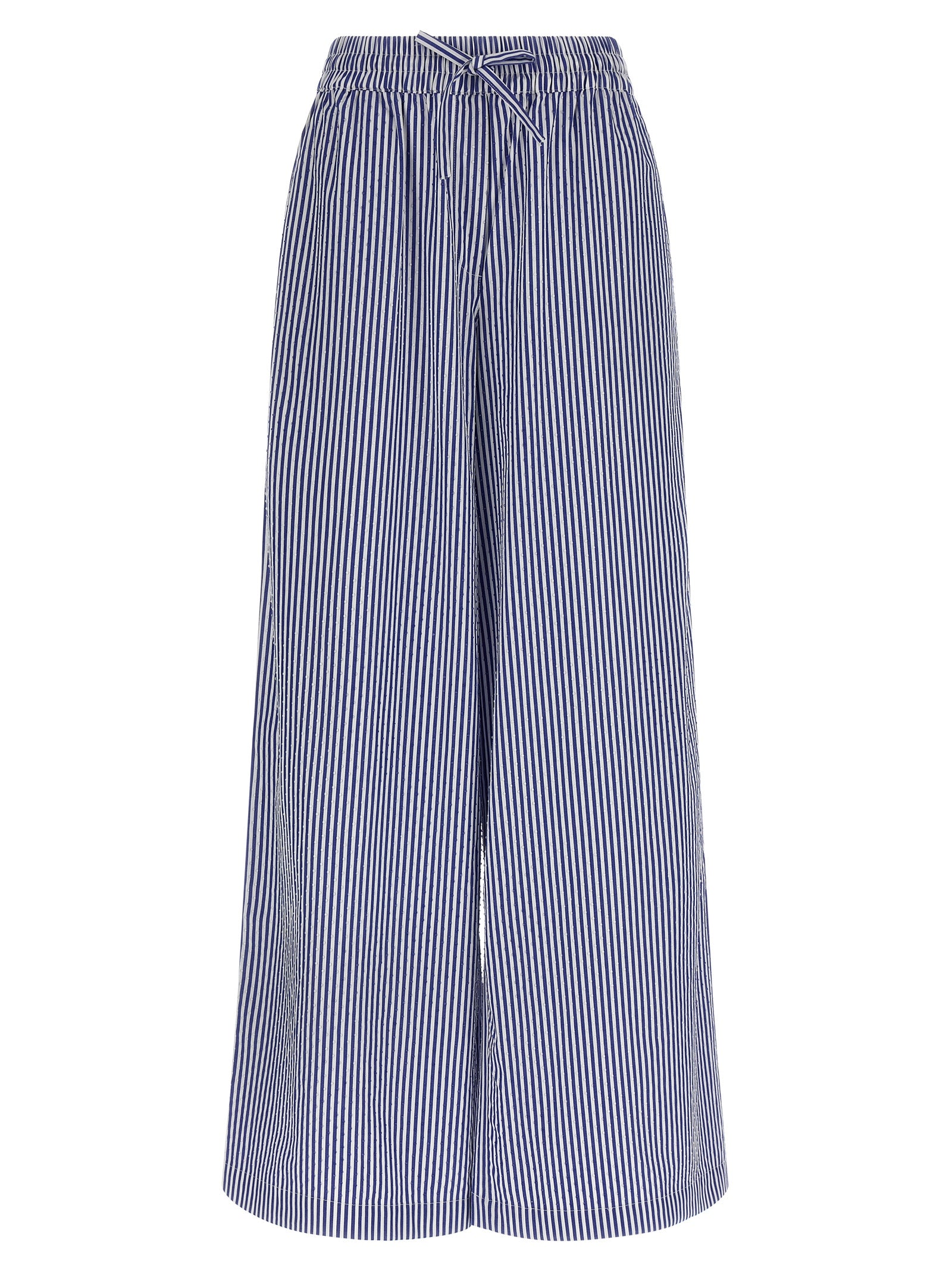Blue Cotton Casual Pants