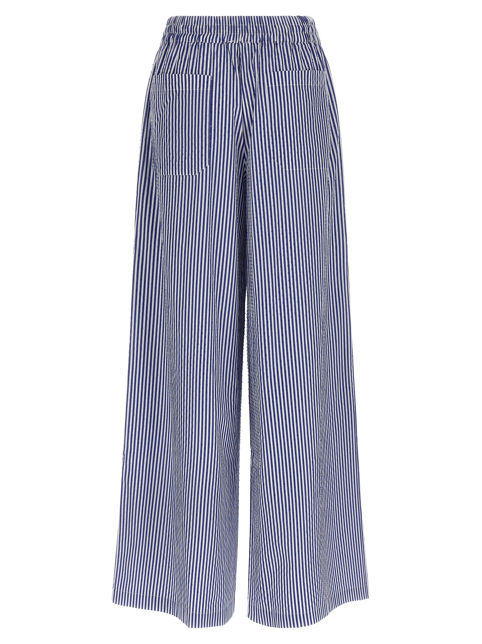 Blue Cotton Casual Pants