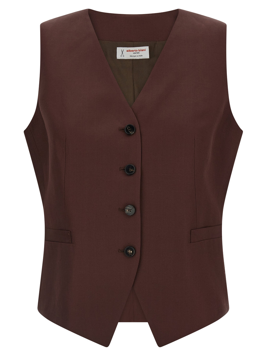 Brown Viscose Sleeveless Jacket