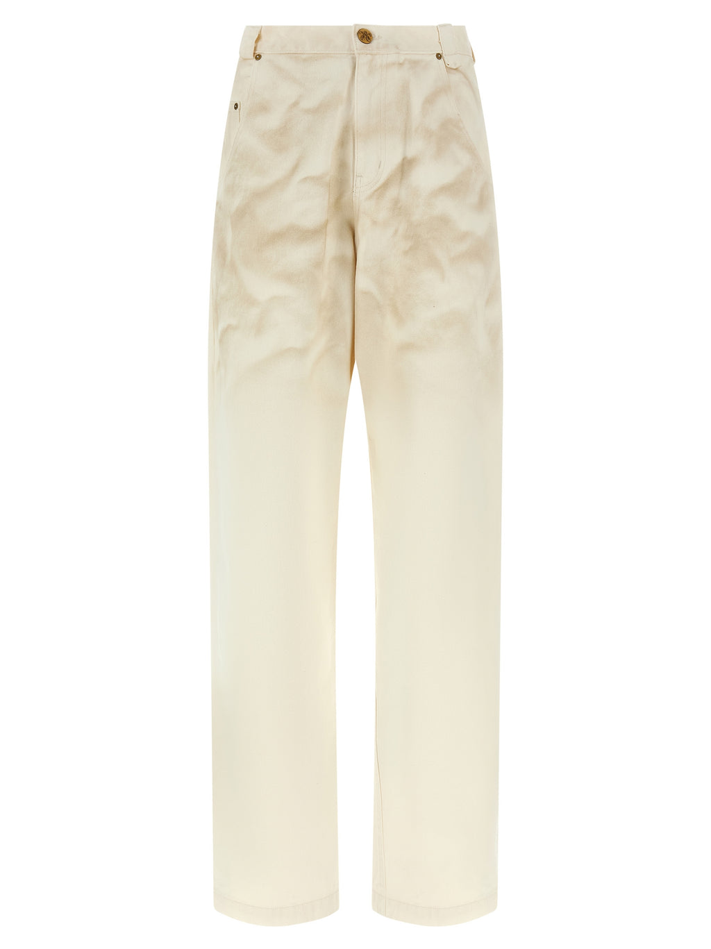Beige Cotton Tapered Jeans