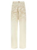 Beige Cotton Tapered Jeans