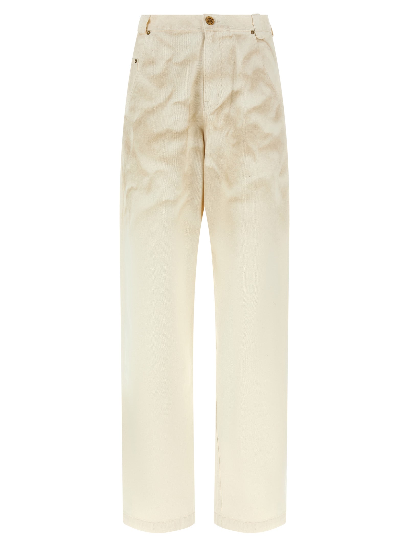 Beige Cotton Tapered Jeans