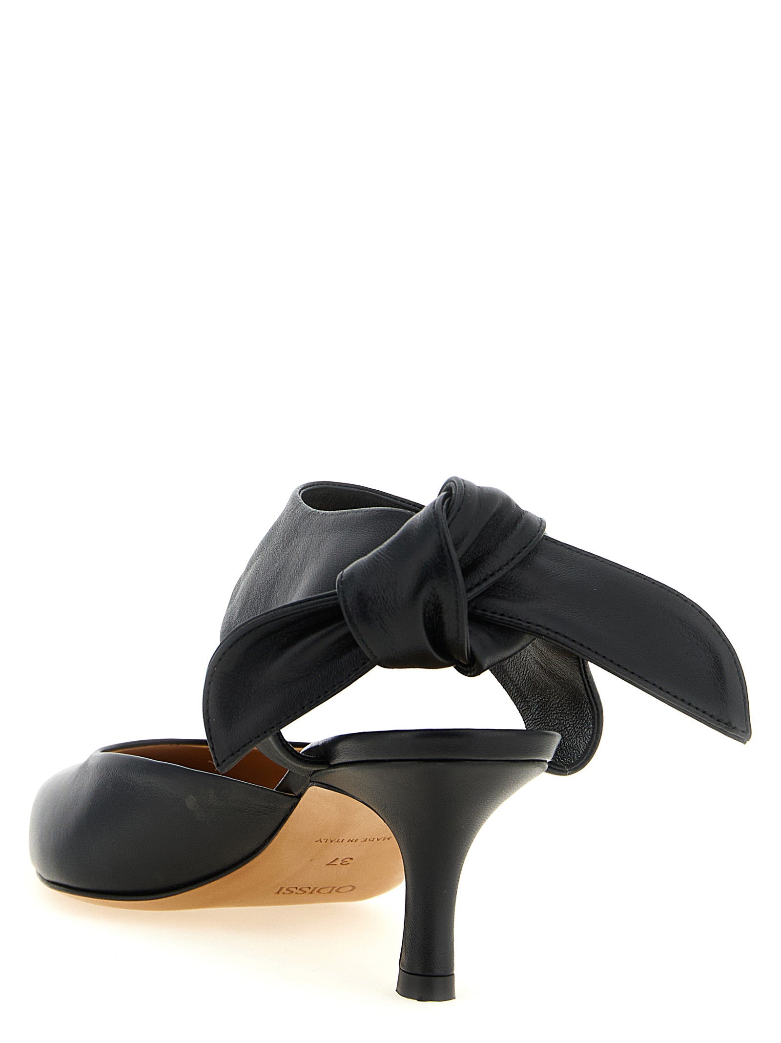Black Lamb Leather Mid Heel Pumps