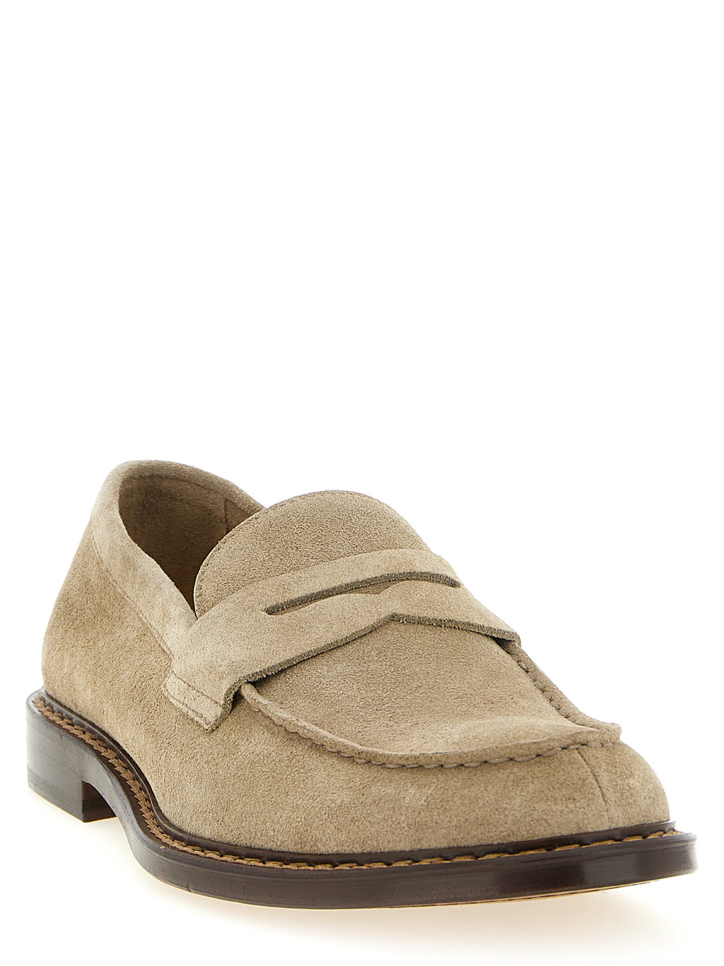 Beige Calfskin Slip-On Loafers