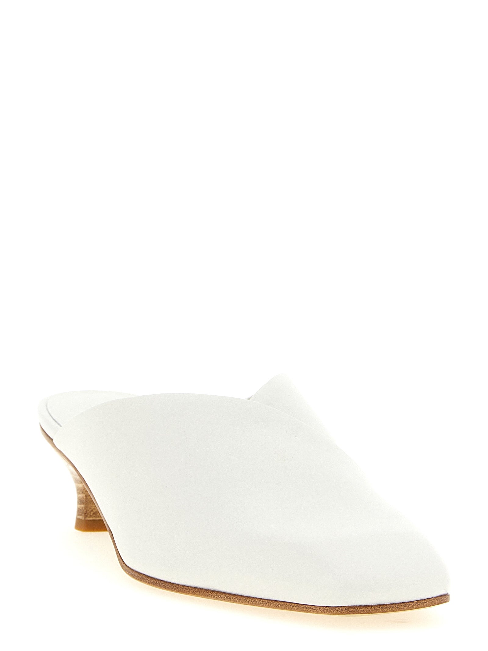 White Calfskin Mid Heel Pumps