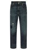 Blue Cotton Straight-Leg Jeans