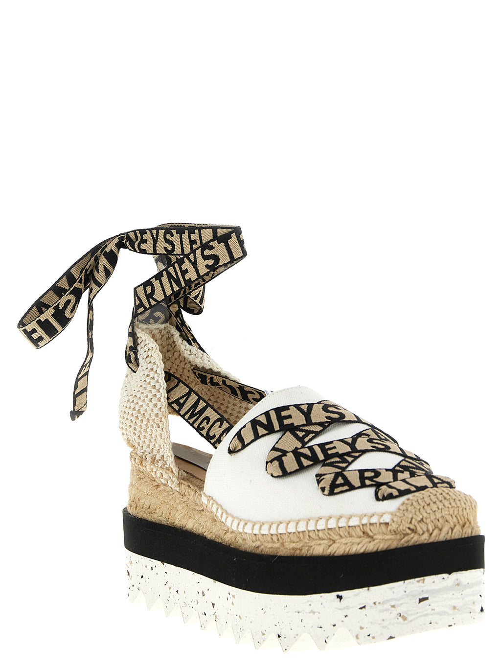 Beige Cotton Wedge Sandals