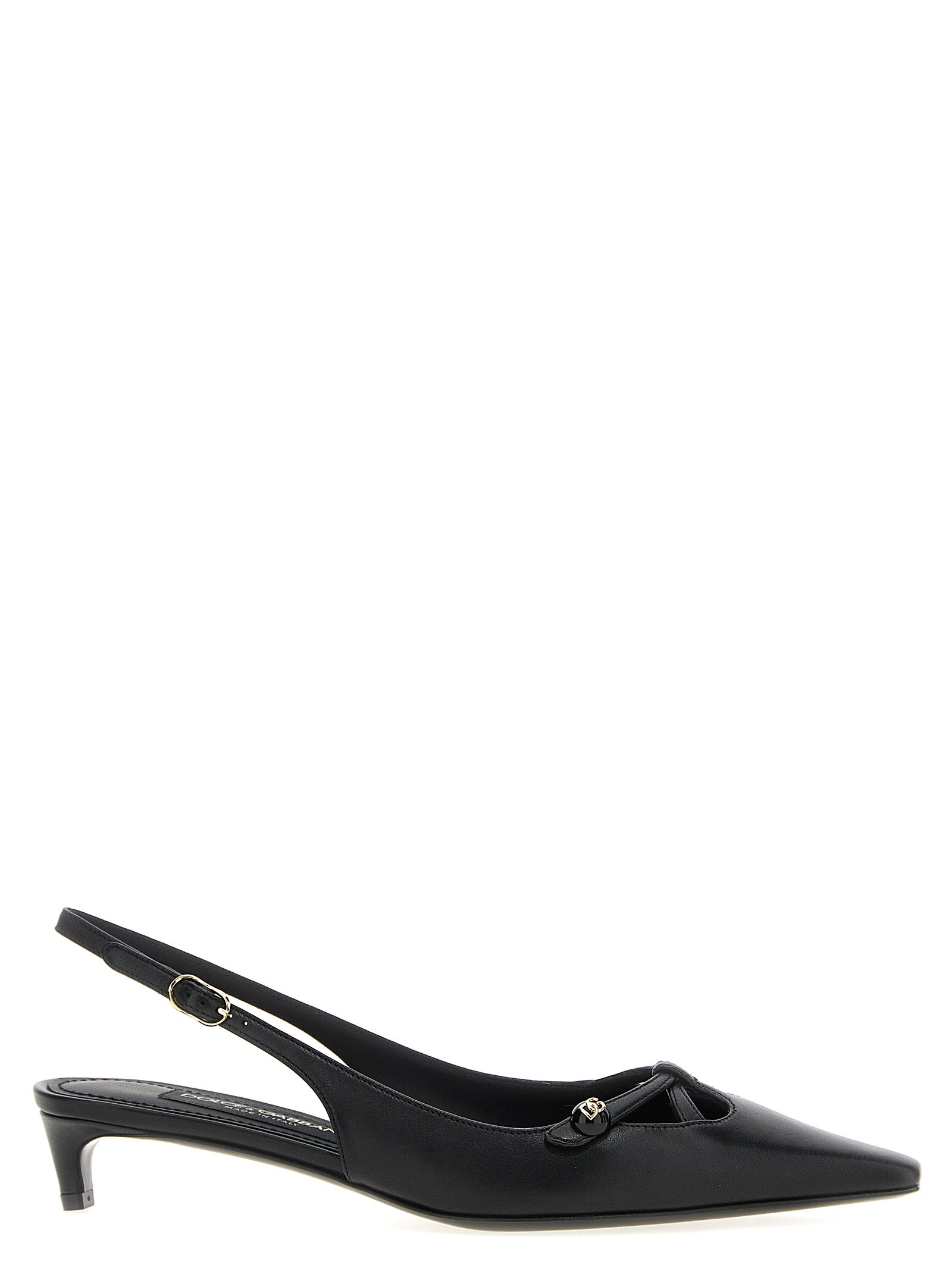 Black Lamb Leather Mid Heel Pumps