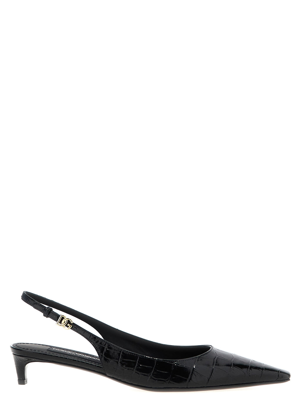 Black Calfskin Mid Heel Pumps