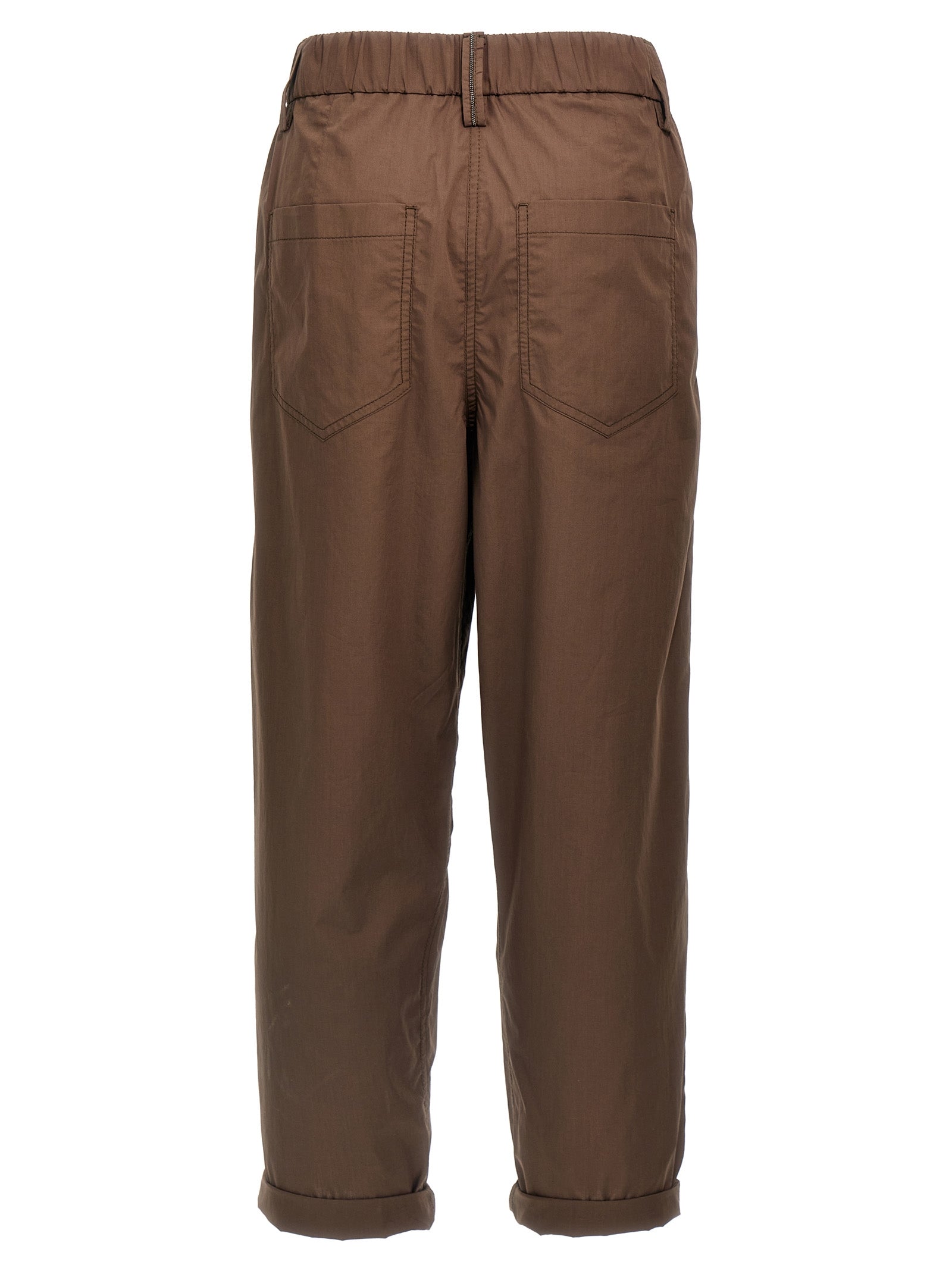 Brown Cotton Casual Pants