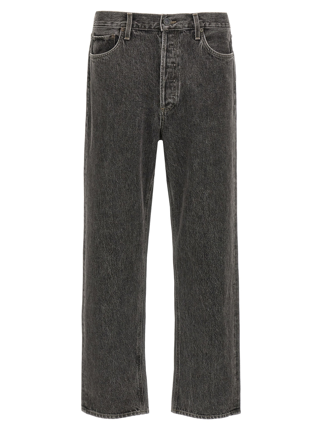 Gray Cotton Straight-Leg Jeans