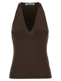 Brown Viscose Sleeveles T-Shirt