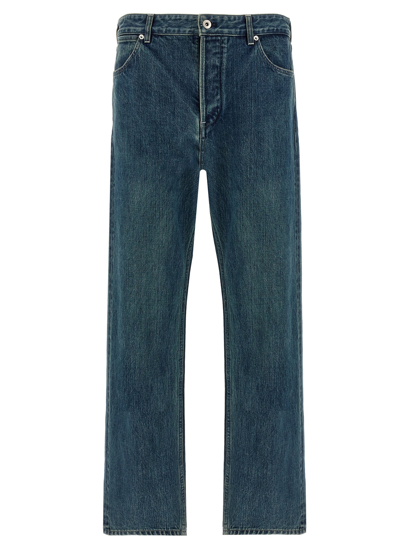 Blue Cotton Straight-Leg Jeans