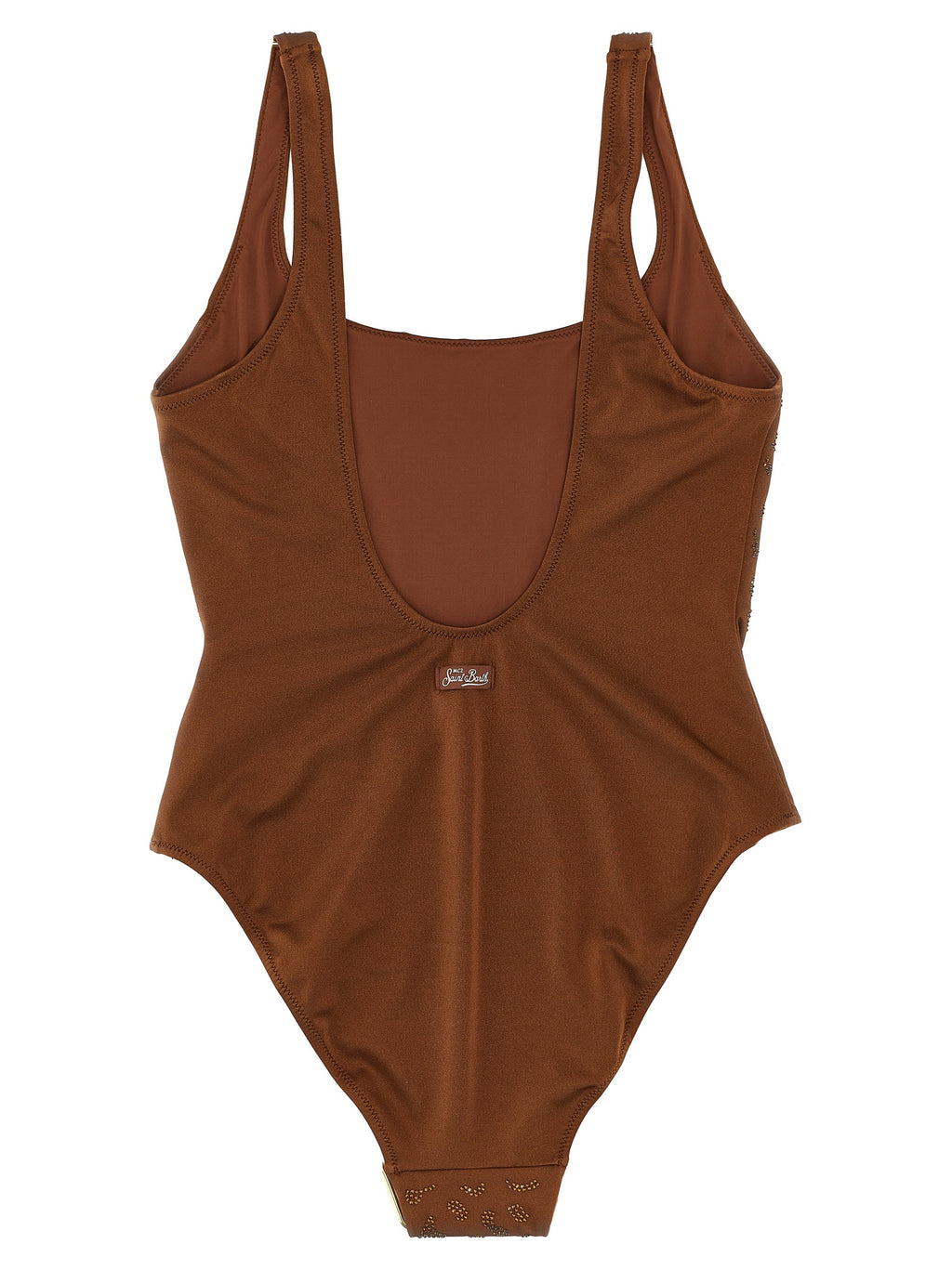 Brown Polyester One-Piece Swimsuit