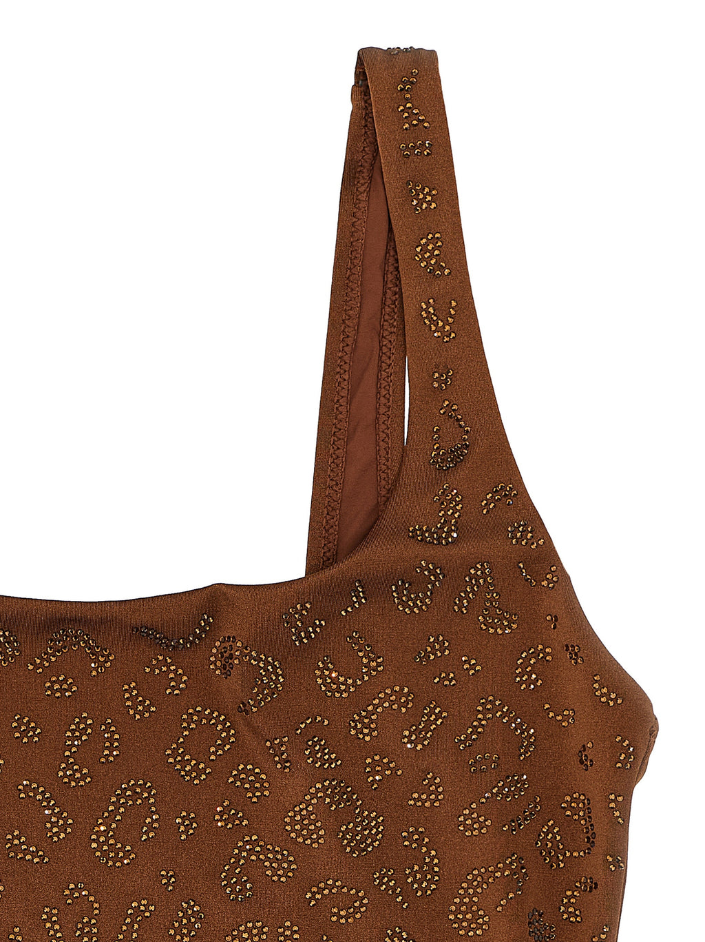 Brown Polyester One-Piece Swimsuit