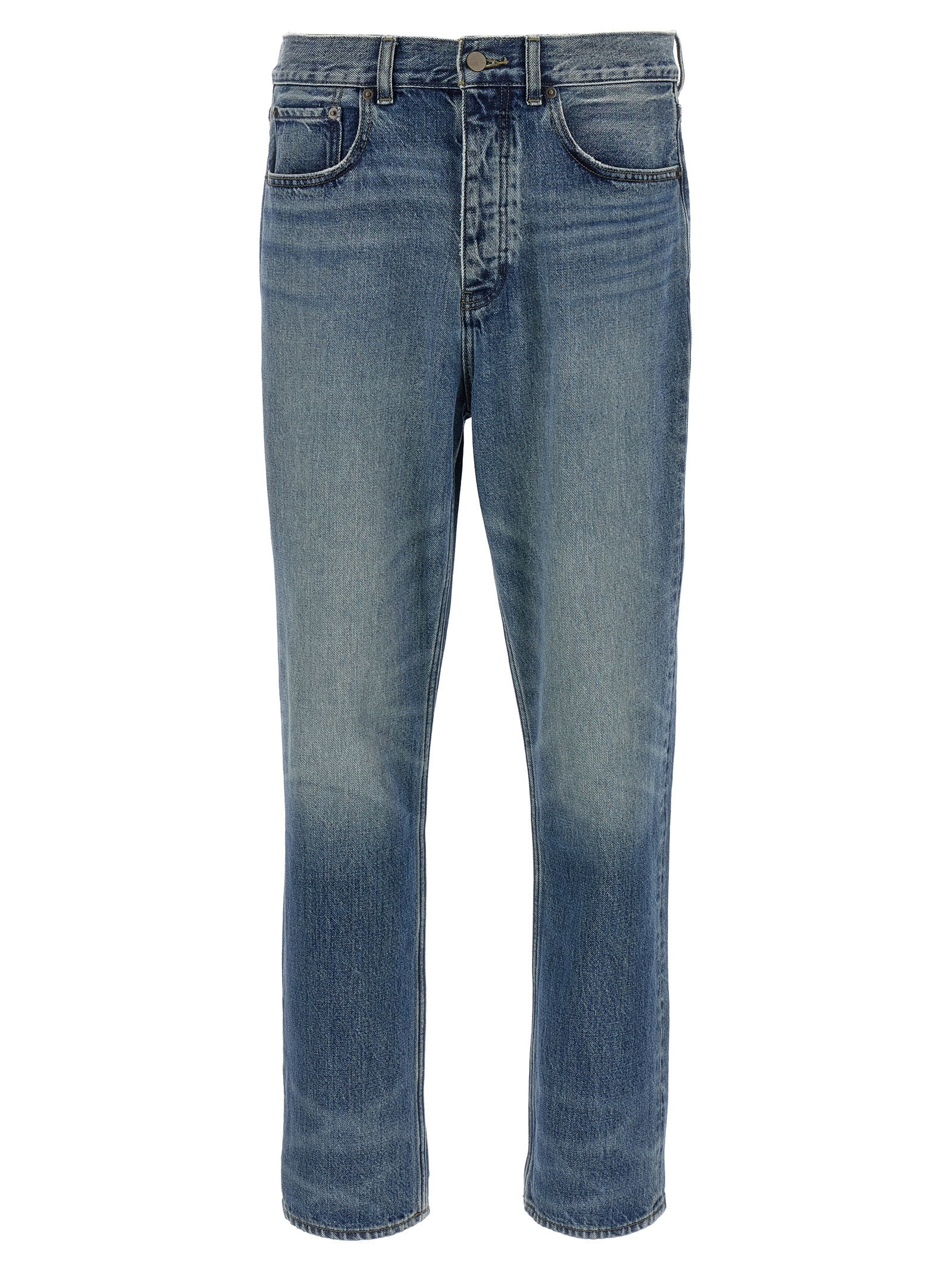 Blue Cotton Straight-Leg Jeans