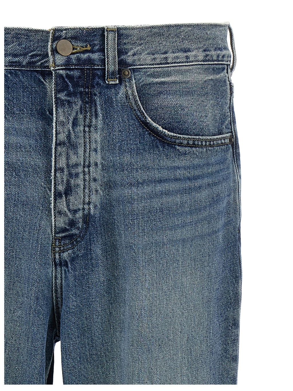 Blue Cotton Straight-Leg Jeans