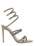 Gray Satin Stiletto Heel Sandals