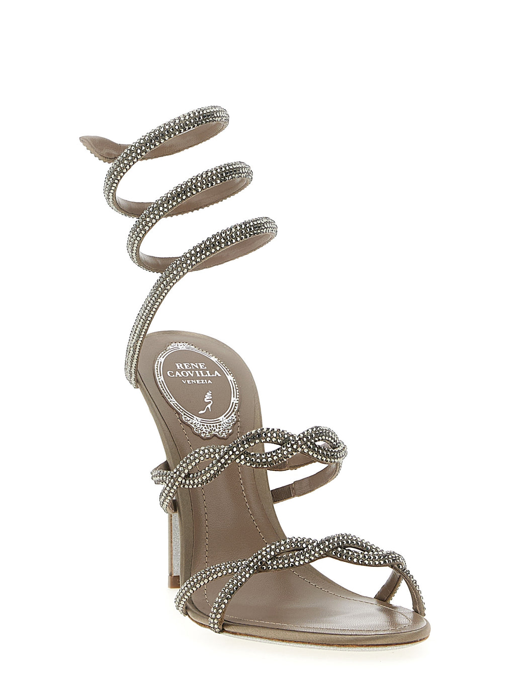 Gray Satin Stiletto Heel Sandals