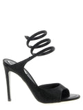 Black Satin Stiletto Heel Sandals