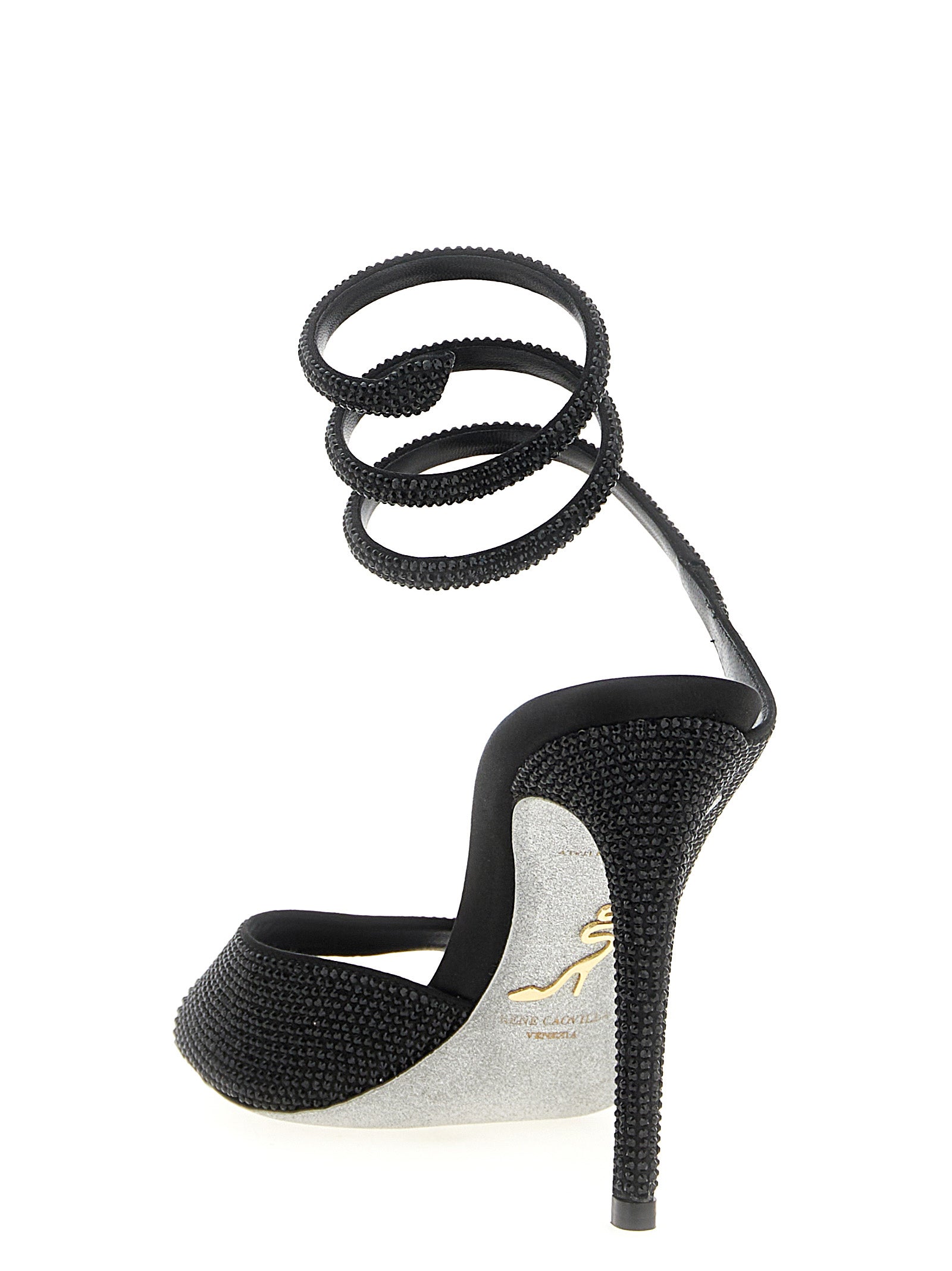 Black Satin Stiletto Heel Sandals