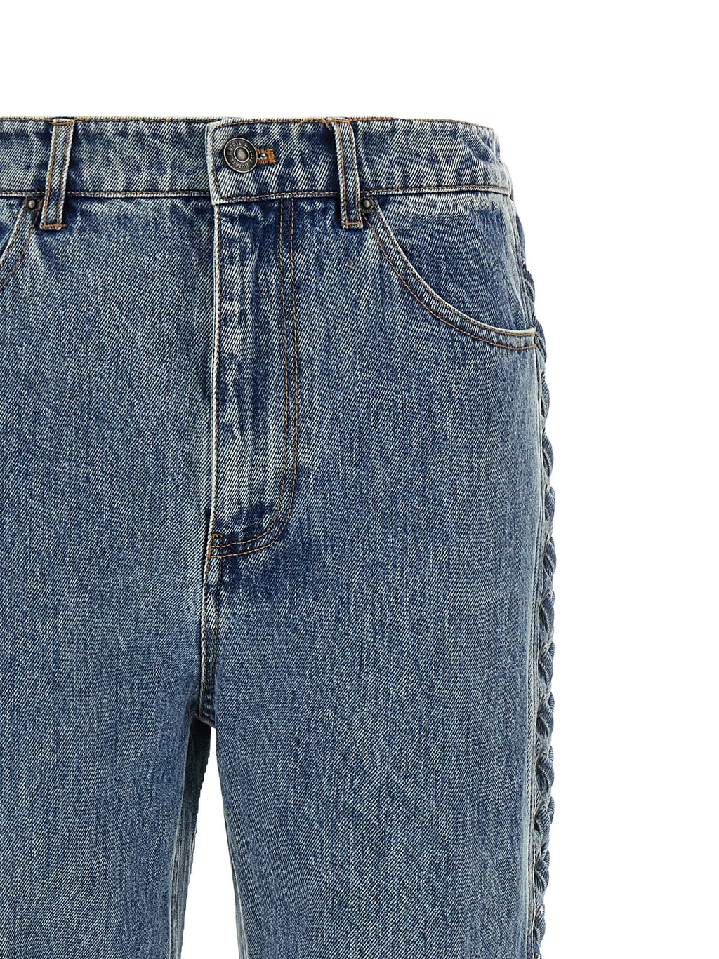 Blue Cotton Straight-Leg Jeans