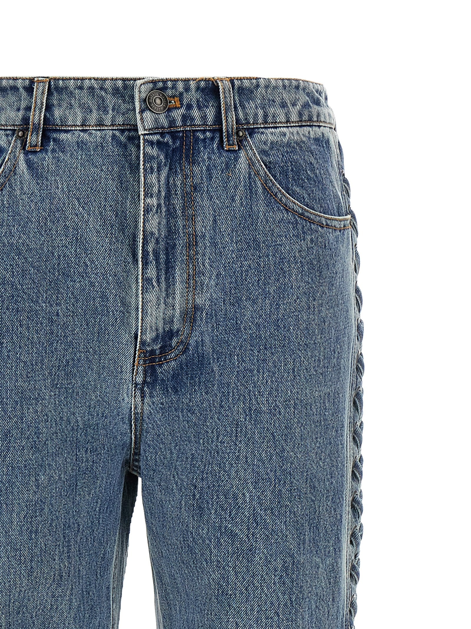 Blue Cotton Straight-Leg Jeans