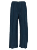 Blue Polyester Casual Pants