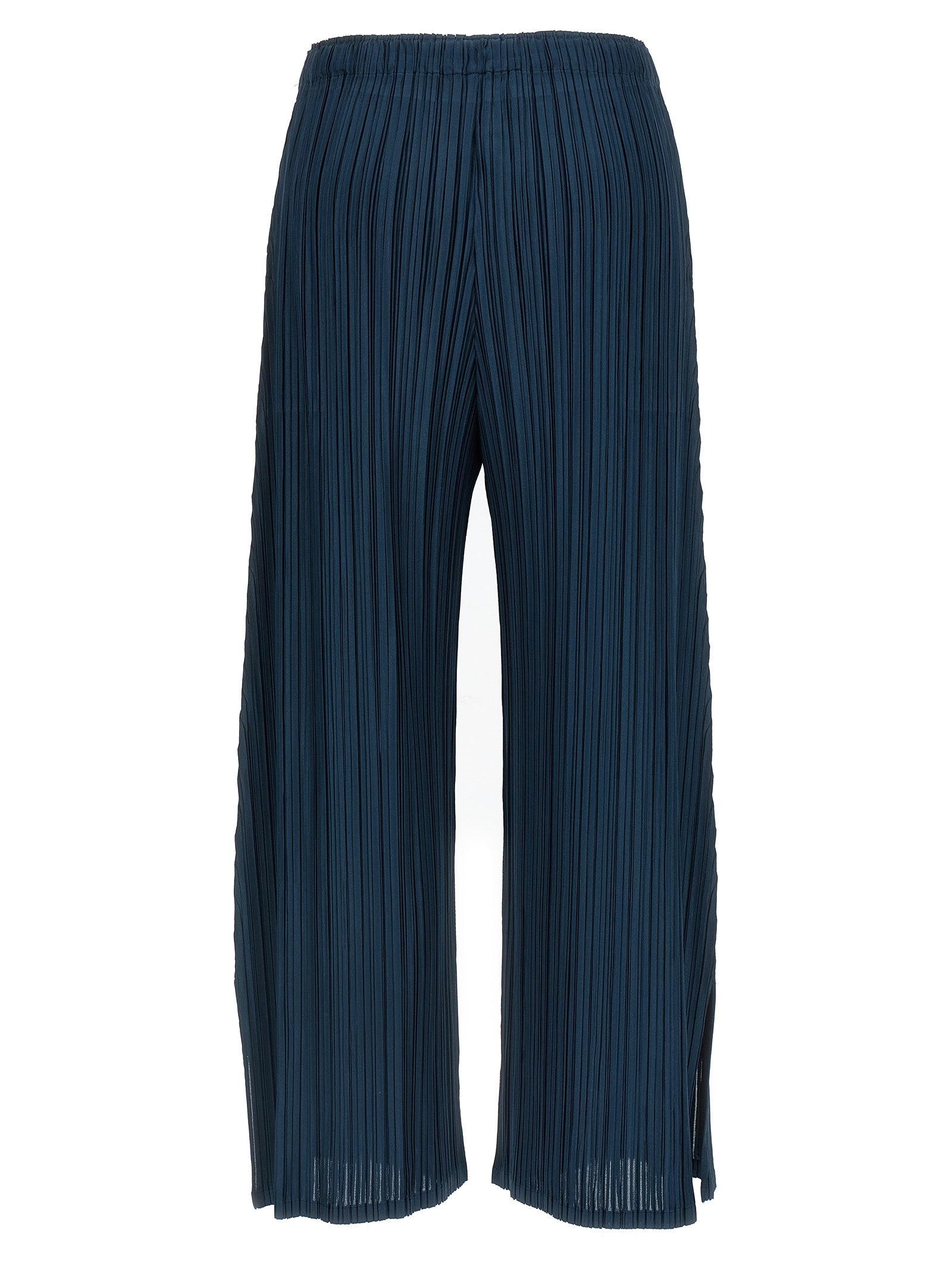 Blue Polyester Casual Pants