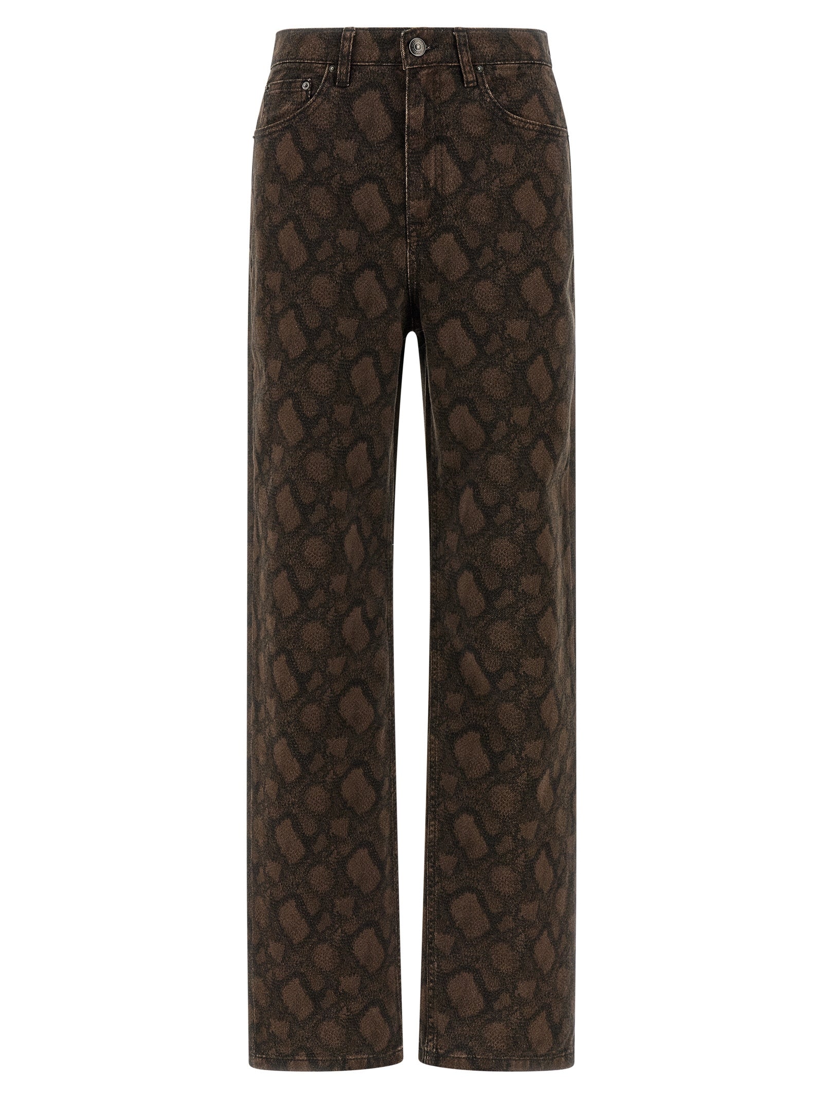 Brown Cotton Straight-Leg Jeans