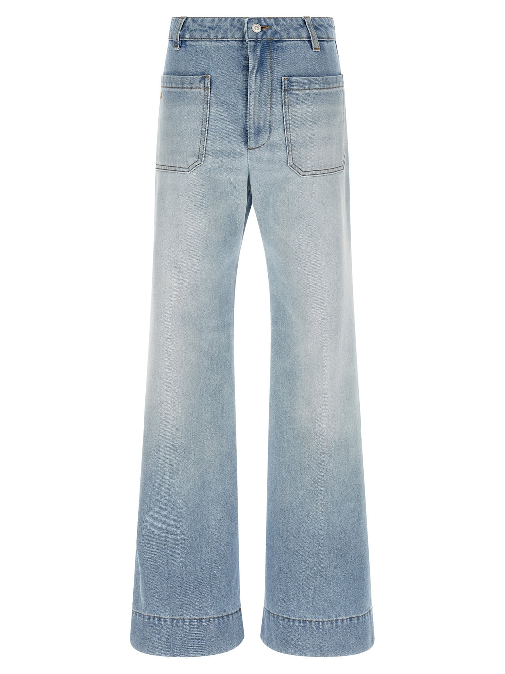 Blue Cotton Flared Jeans