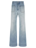 Blue Cotton Flared Jeans