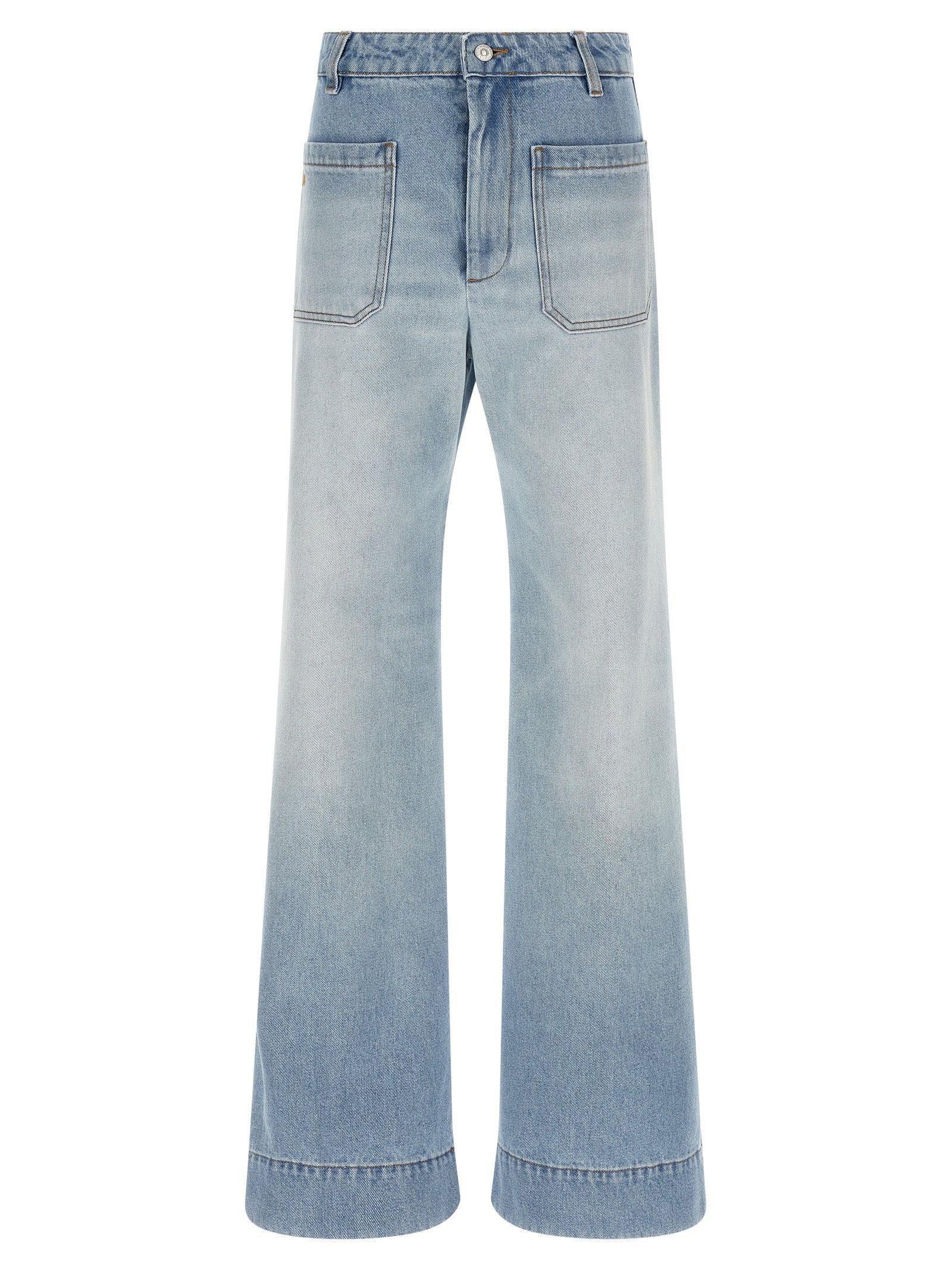 Blue Cotton Flared Jeans
