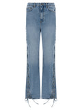 Blue Cotton Straight-Leg Jeans