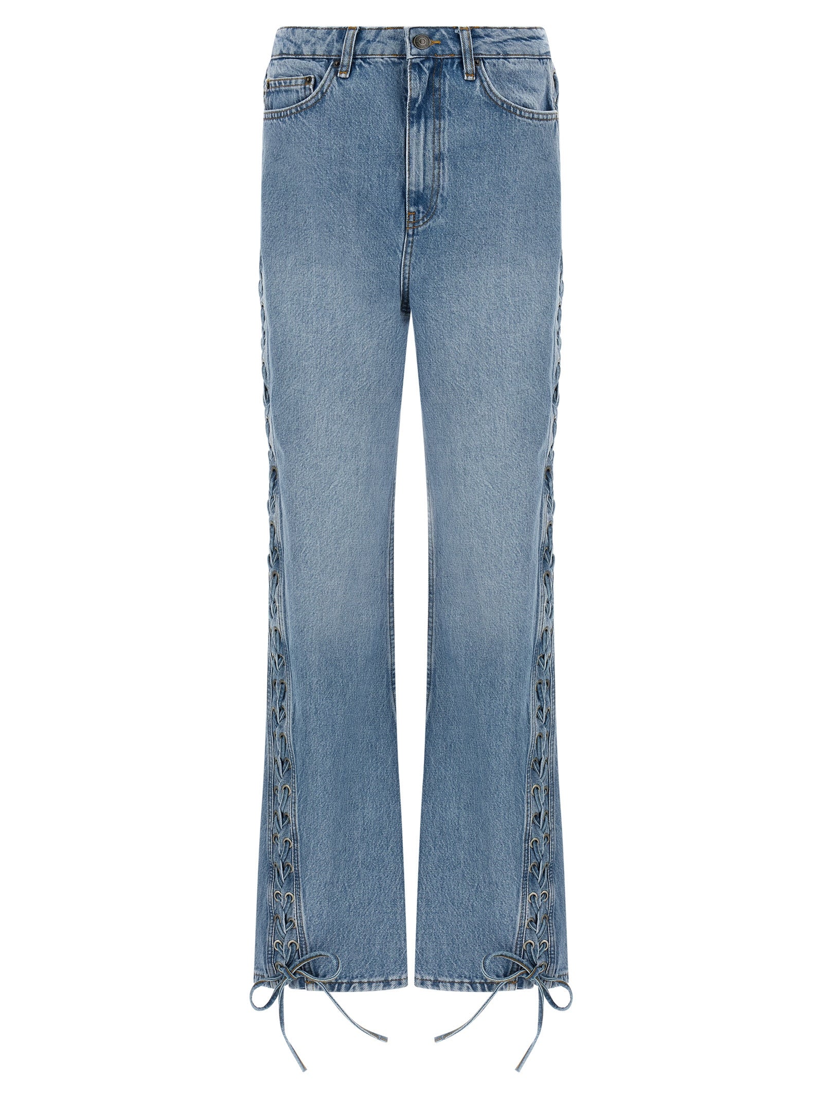 Blue Cotton Straight-Leg Jeans