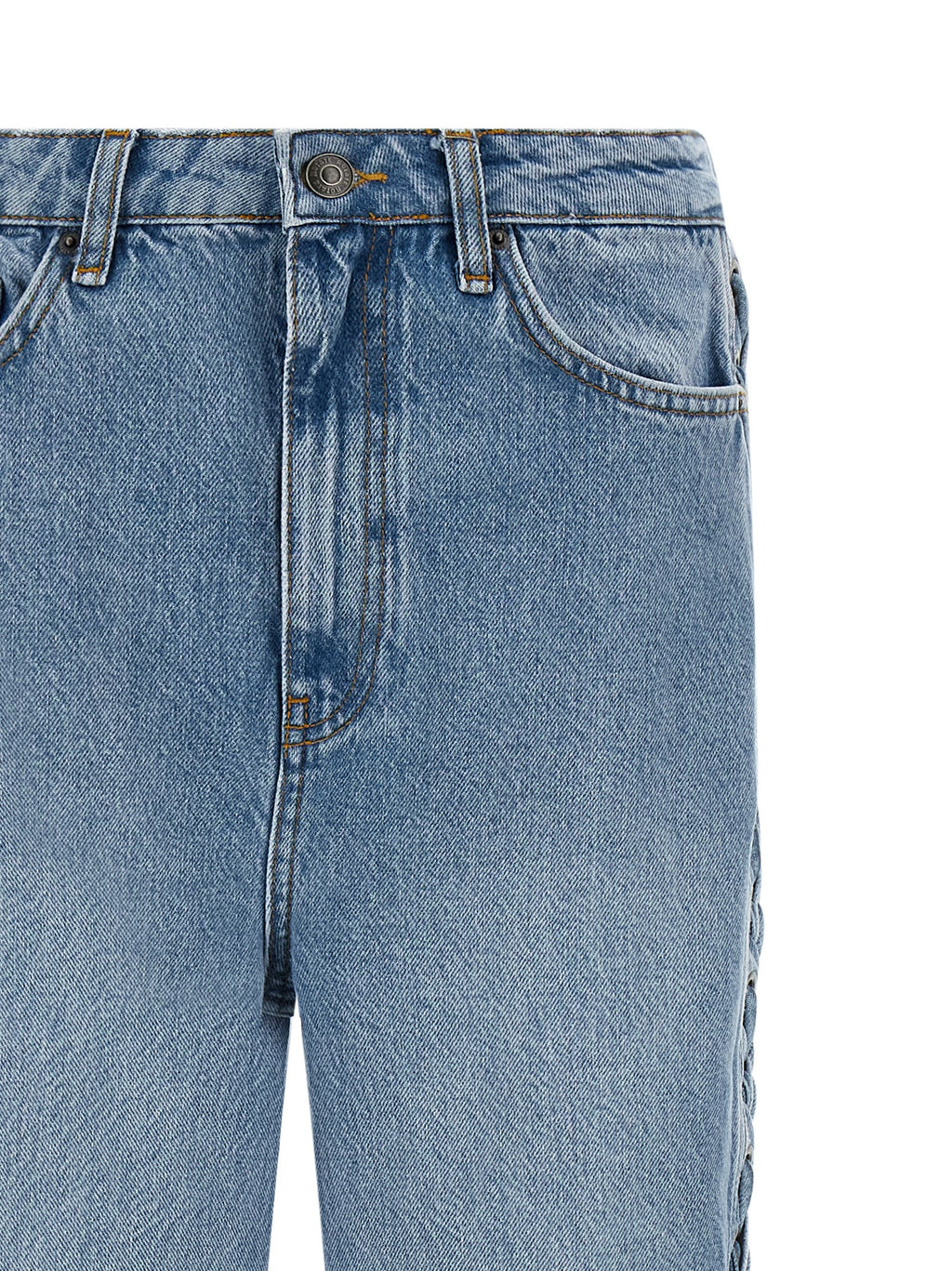 Blue Cotton Straight-Leg Jeans