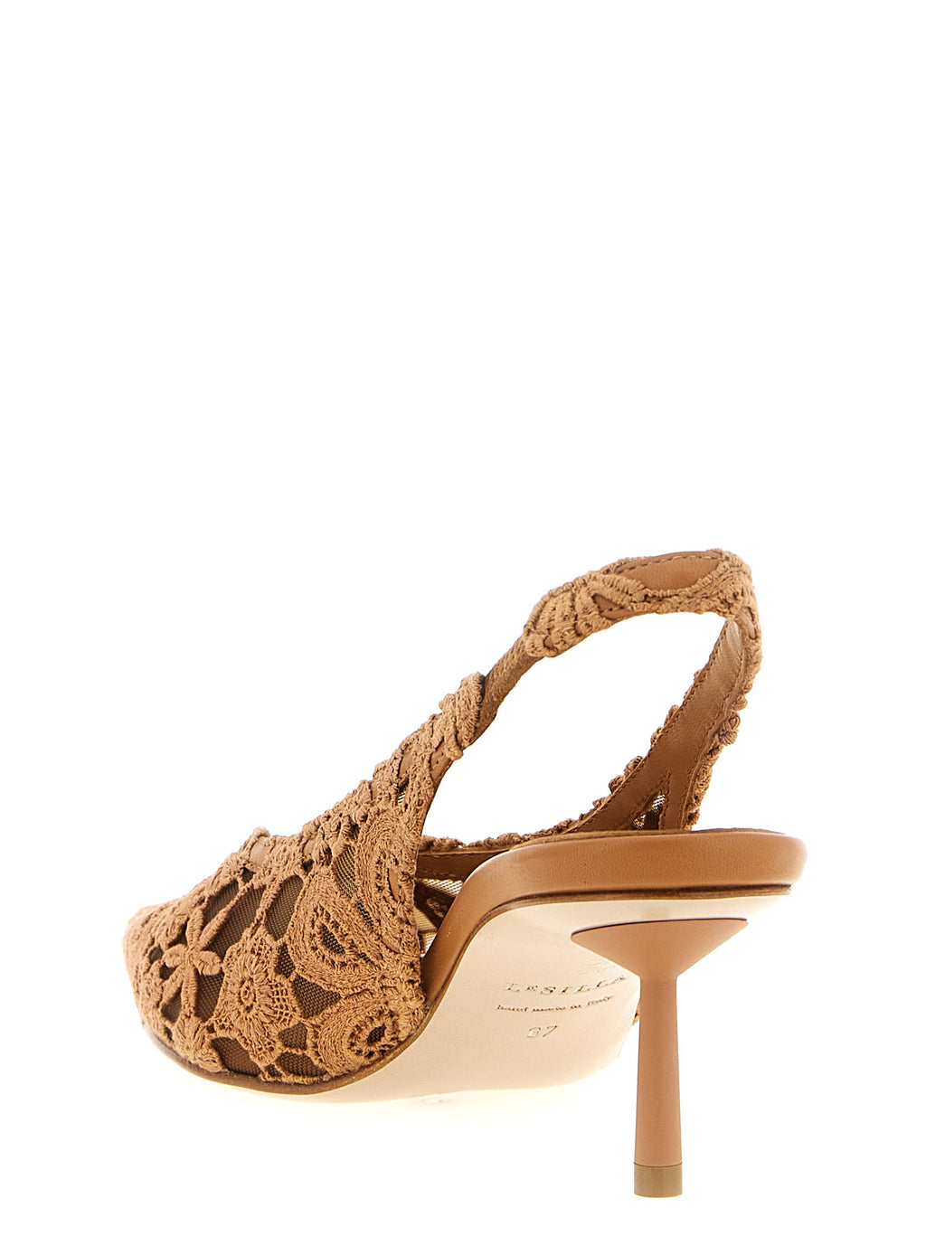 Brown Cotton Mid Heel Pumps