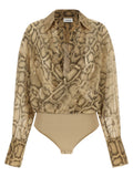Beige Polyester Bodysuit