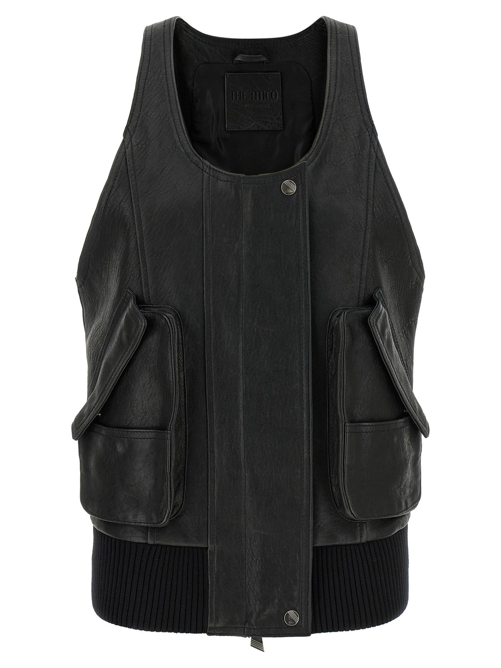 Black Lamb Leather Sleeveless Jacket