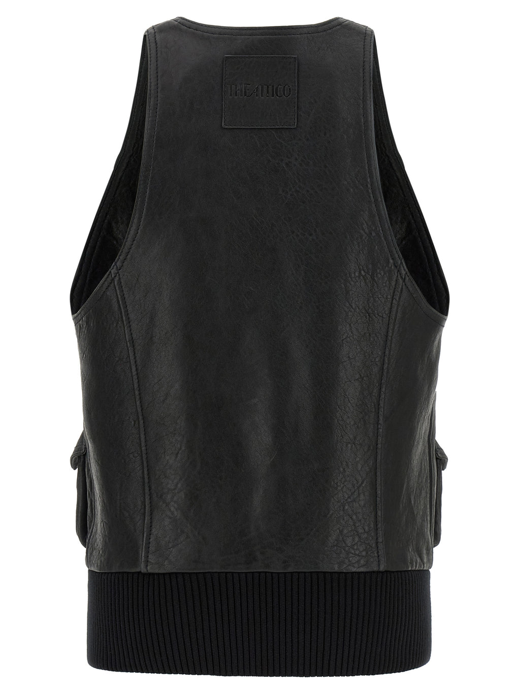 Black Lamb Leather Sleeveless Jacket